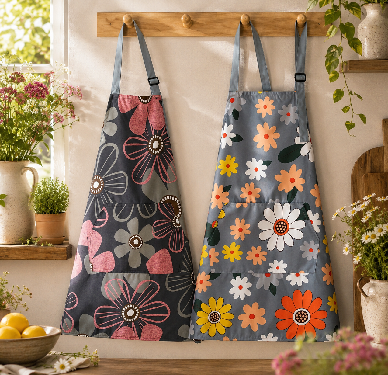 Floral Apron with Pocket